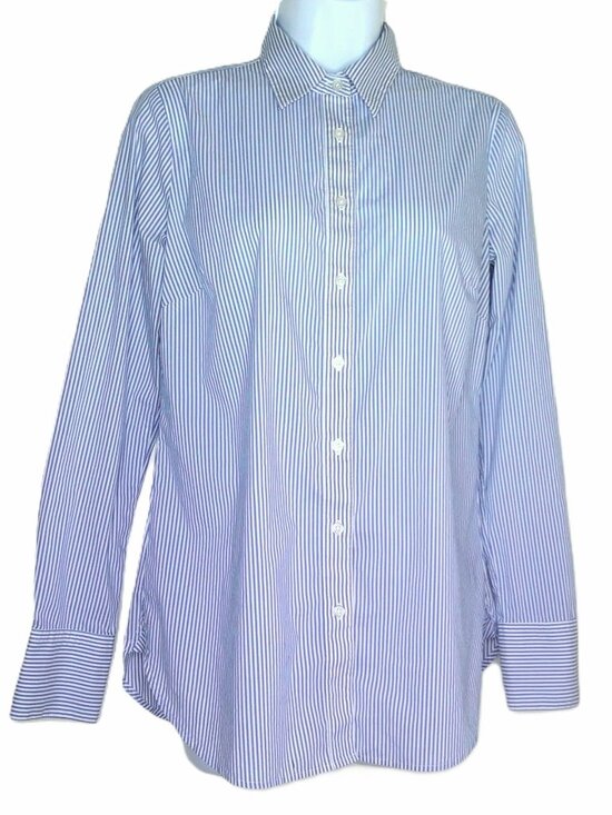Ann Taylor Tops - Ann Taylor French Blue & White Striped Blouse Lightweight Coastal Flowy Summer 6